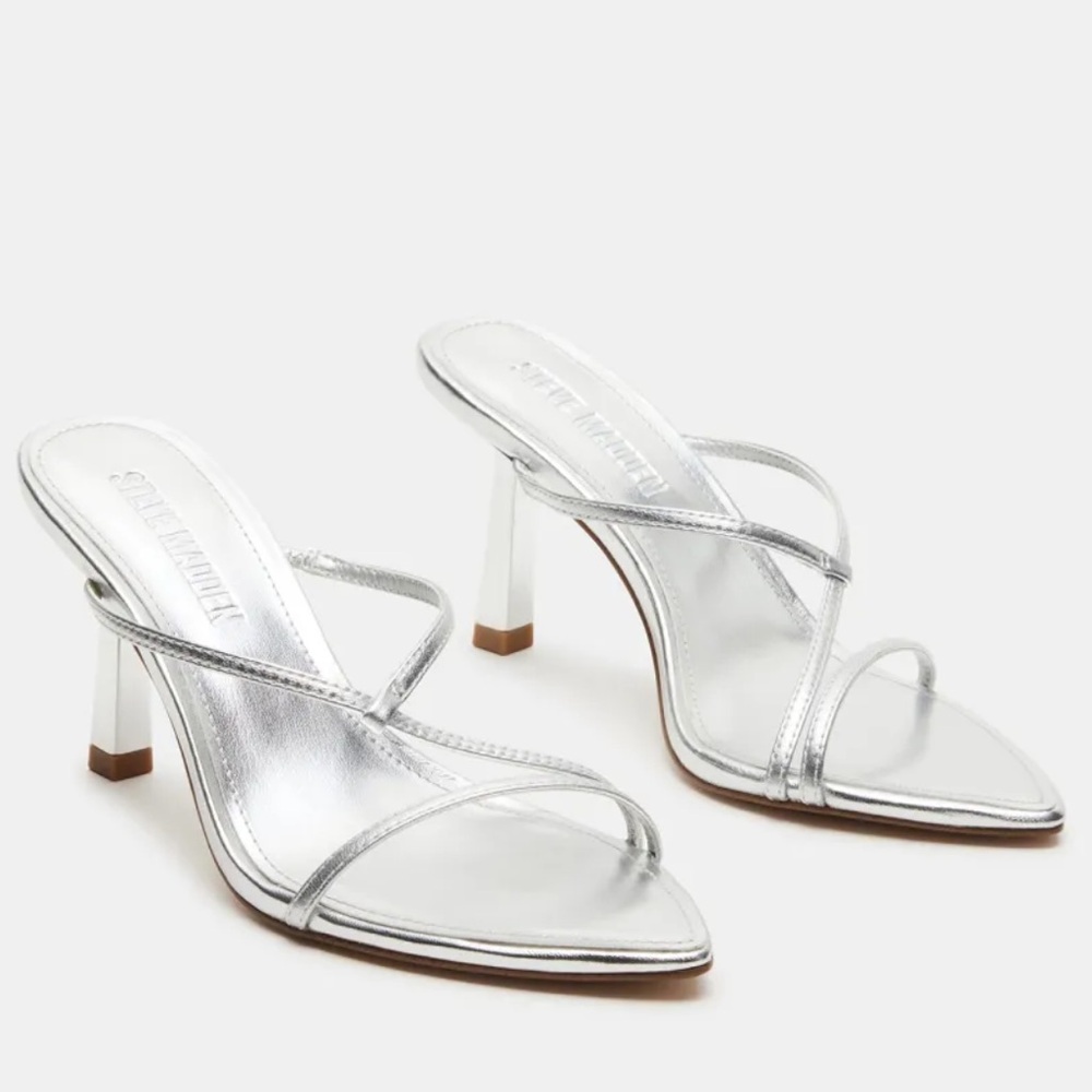 Steve Madden Silver Pointed Heel Sandals - Picture 8 of 9